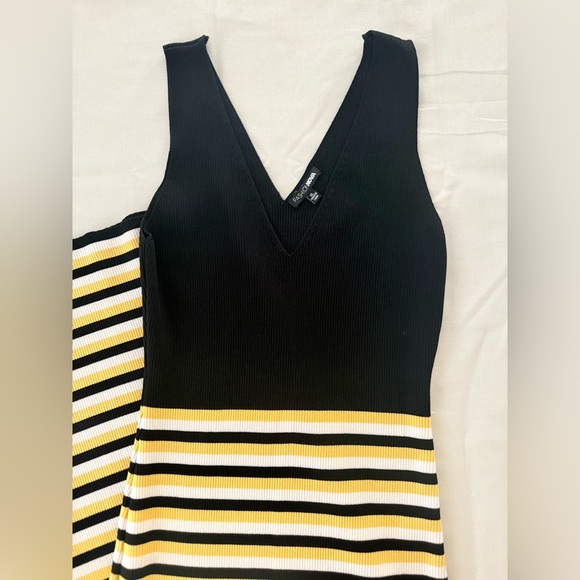 Fashion Nova Black and Yellow Striped Midi Dress Body Con Size XL Womens - Picture 2 of 5